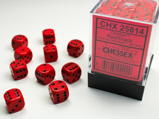 CHESSEX: OPAQUE - RED/BLACK - 12MM - (36 DICE)