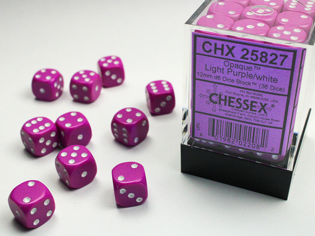 CHESSEX: OPAQUE - LIGHT PURPLE/WHITE - 12MM - (36 DICE)