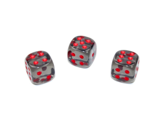 CHESSEX - 36 DICE SET: 12mm 1D6 - Translucent - Smoke/Red