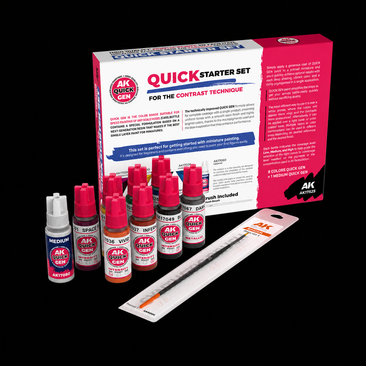 AK: QUICK GEN - QUICK STARTER SET - (8 QUICK GEN + 1 MEDIUM + 1 FREE BRUSH)