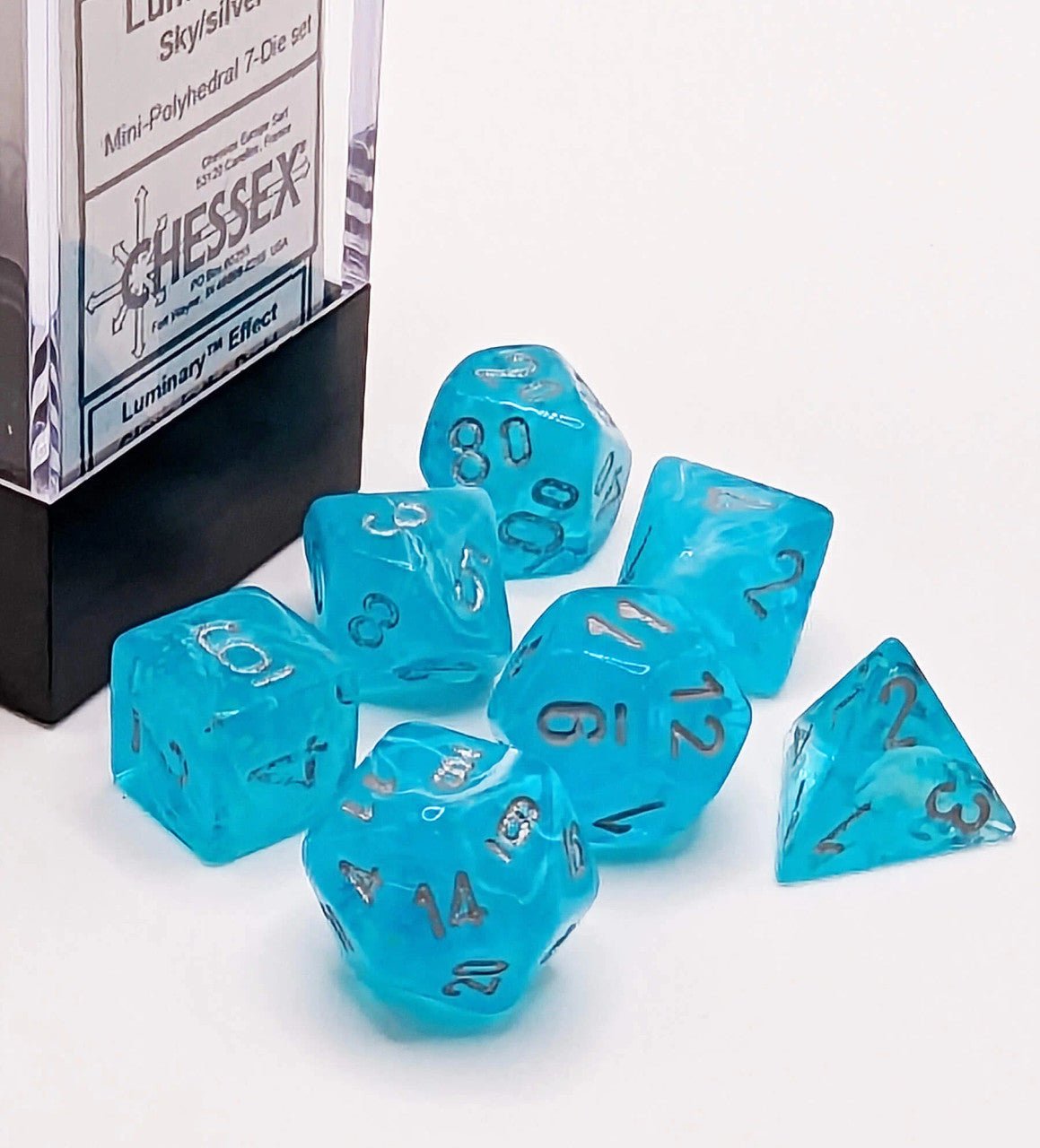 CHESSEX SIGNATURE POLYHEDRAL 7-DIE ROL SET: LUMINARY SKY/SILVER