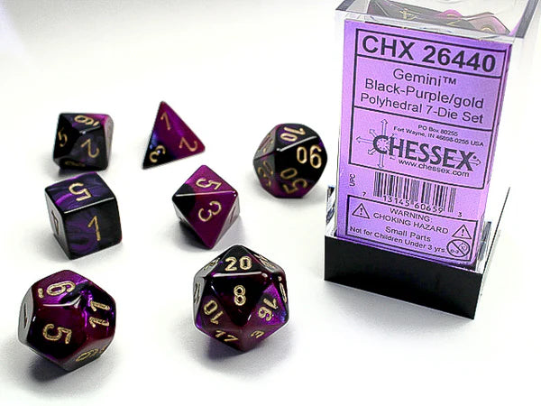 CHESSEX D7-DIE SET FESTIVE POLYHEDRAL BLACK/PURPLE 7-DIE SET ROL