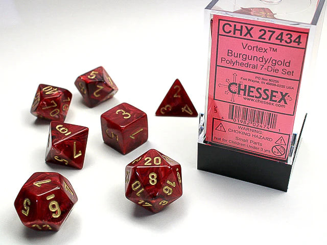 CHESSEX ROL VORTEX 7-DIE SET - BURGUNDY AND GOLD