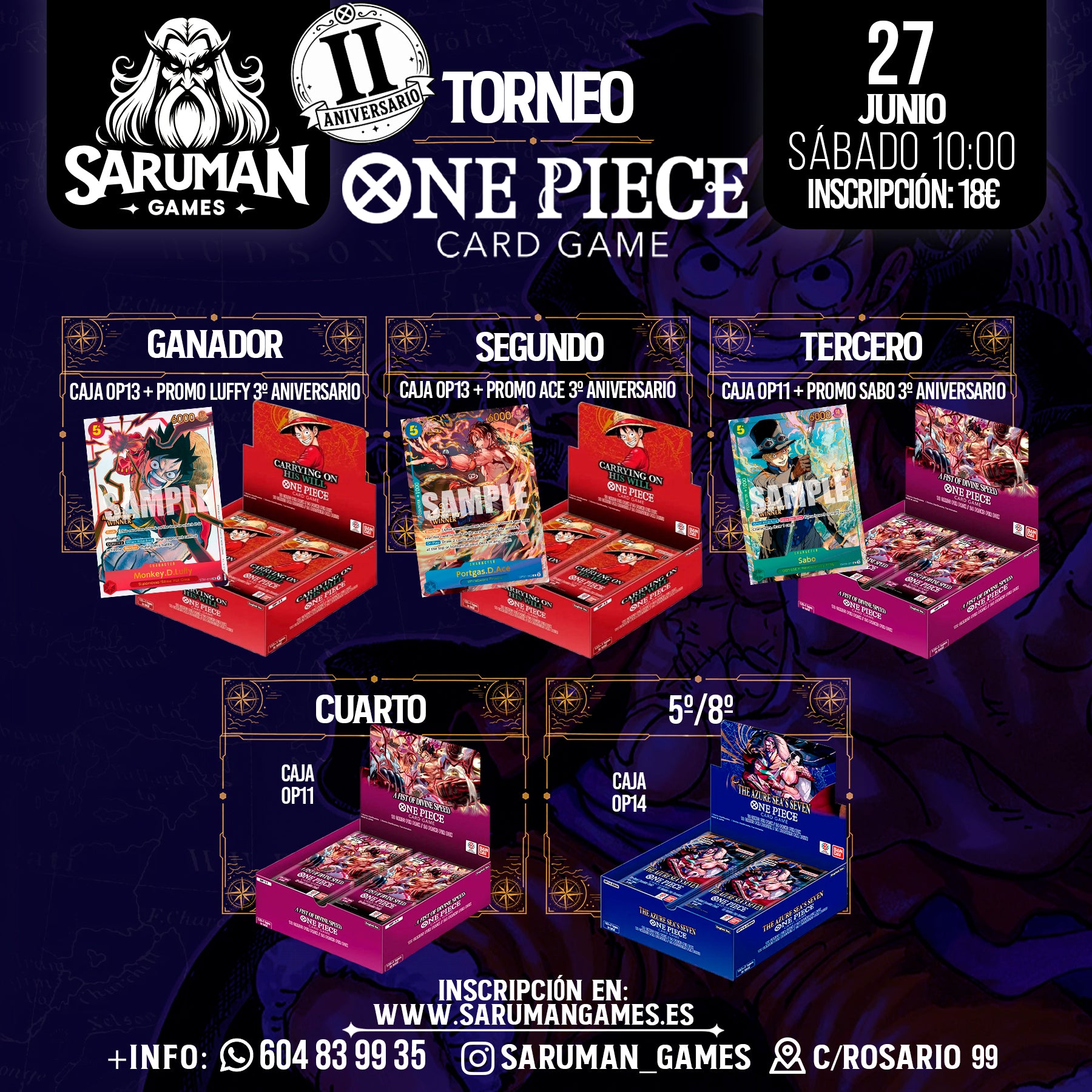 TORNEO ONE PIECE CARD GAME – II ANIVERSARIO SARUMAN GAMES