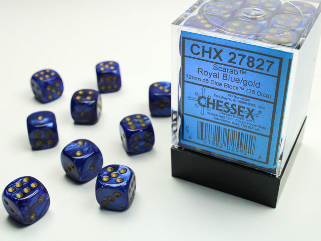 CHESSEX OPAQUE - BLUE/GOLD - 12MM - (36 DICE)