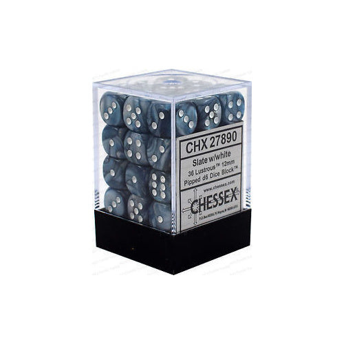 CHESSEX OPAQUE - SLATE/WHITE - 12MM - (36 DICE)