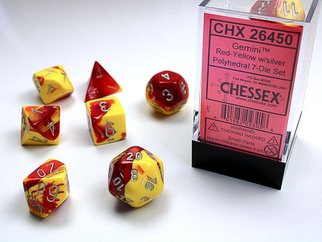 DICE ROL GEMINI RED YELLOW SILVER 7PCS BY CHESSEX