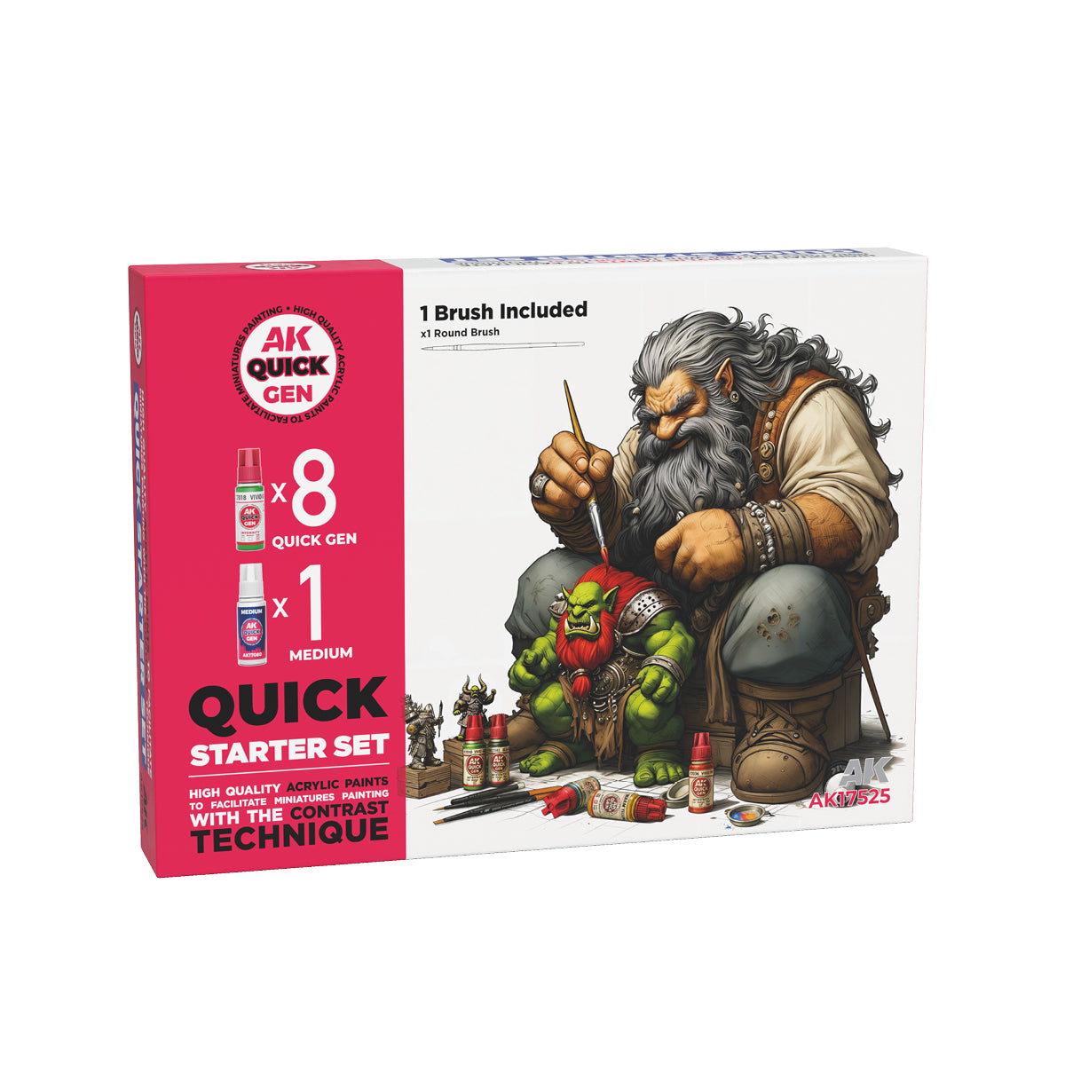 AK: QUICK GEN - QUICK STARTER SET - (8 QUICK GEN + 1 MEDIUM + 1 FREE BRUSH)
