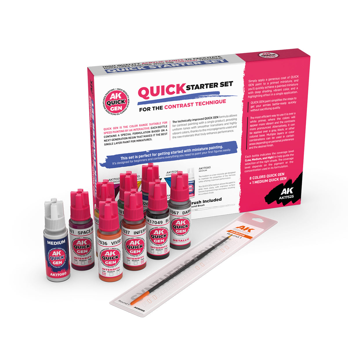 AK: QUICK GEN - QUICK STARTER SET - (8 QUICK GEN + 1 MEDIUM + 1 FREE BRUSH)