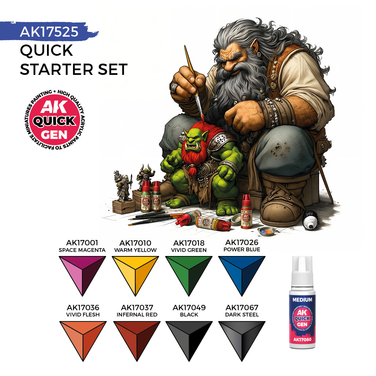 AK: QUICK GEN - QUICK STARTER SET - (8 QUICK GEN + 1 MEDIUM + 1 FREE BRUSH)