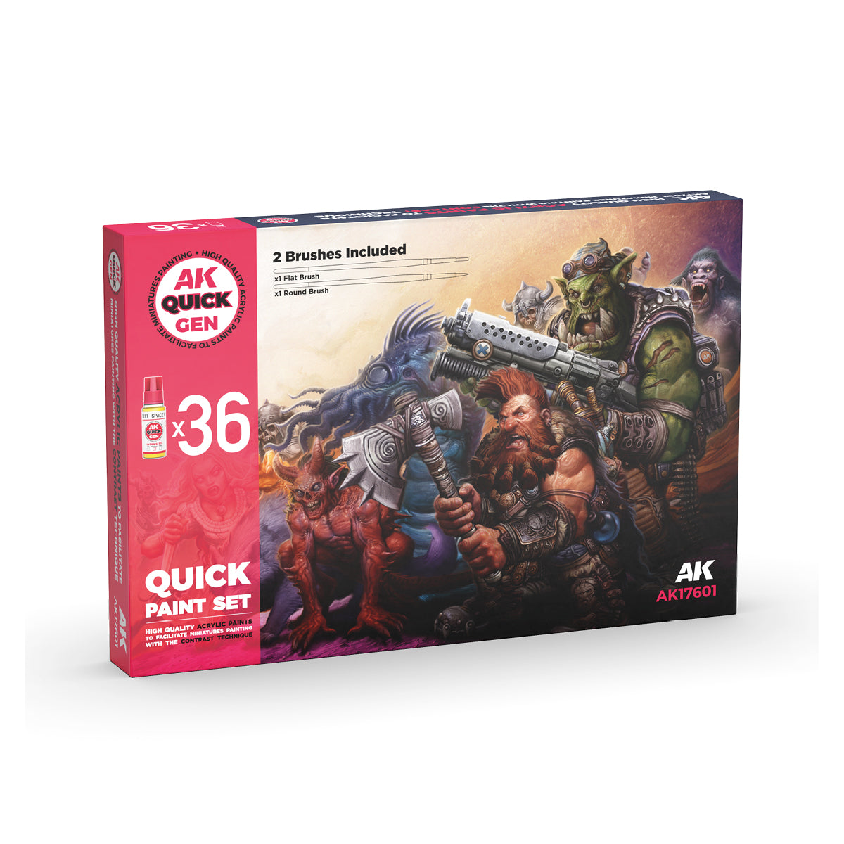 AK: QUICK GEN - QUICK PAINT SET - 36 QUICK GEN COLORS (+2 FREE BRUSHES)
