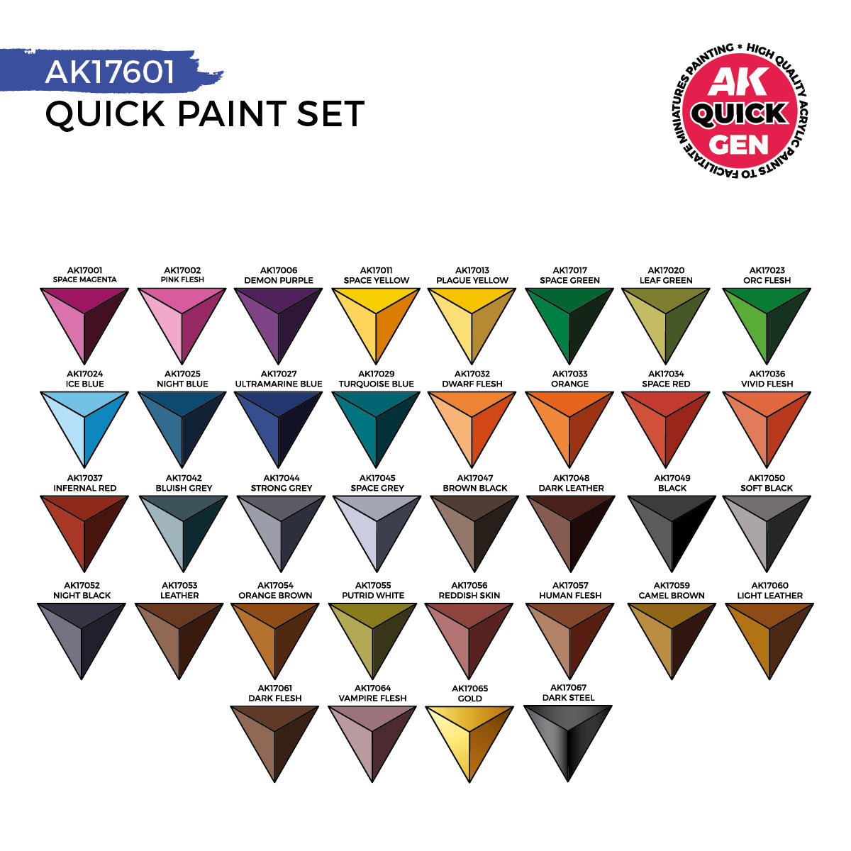 AK: QUICK GEN - QUICK PAINT SET - 36 QUICK GEN COLORS (+2 FREE BRUSHES)