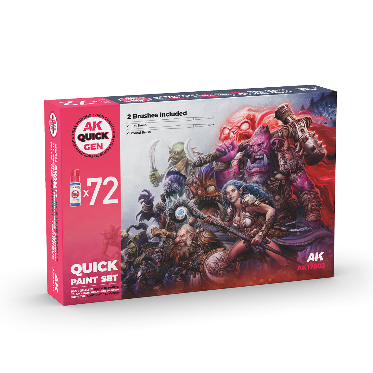 AK: QUICK GEN - QUICK PAINT SET-72 QUICK GEN COLORS (+2 MEDIUM 18ML +2 FREE BRUSHES)