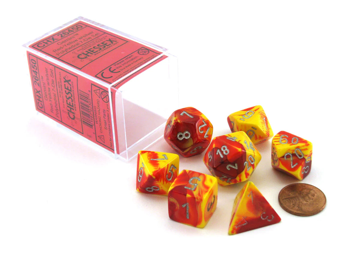 DICE ROL GEMINI RED YELLOW SILVER 7PCS BY CHESSEX