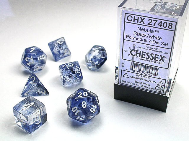 CHESSEX SIGNATURE POLYHEDRAL 7-DIE SET ROL : NEBULA BLACK/WHITE