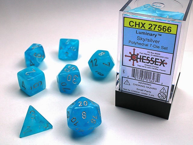 CHESSEX SIGNATURE POLYHEDRAL 7-DIE ROL SET: LUMINARY SKY/SILVER