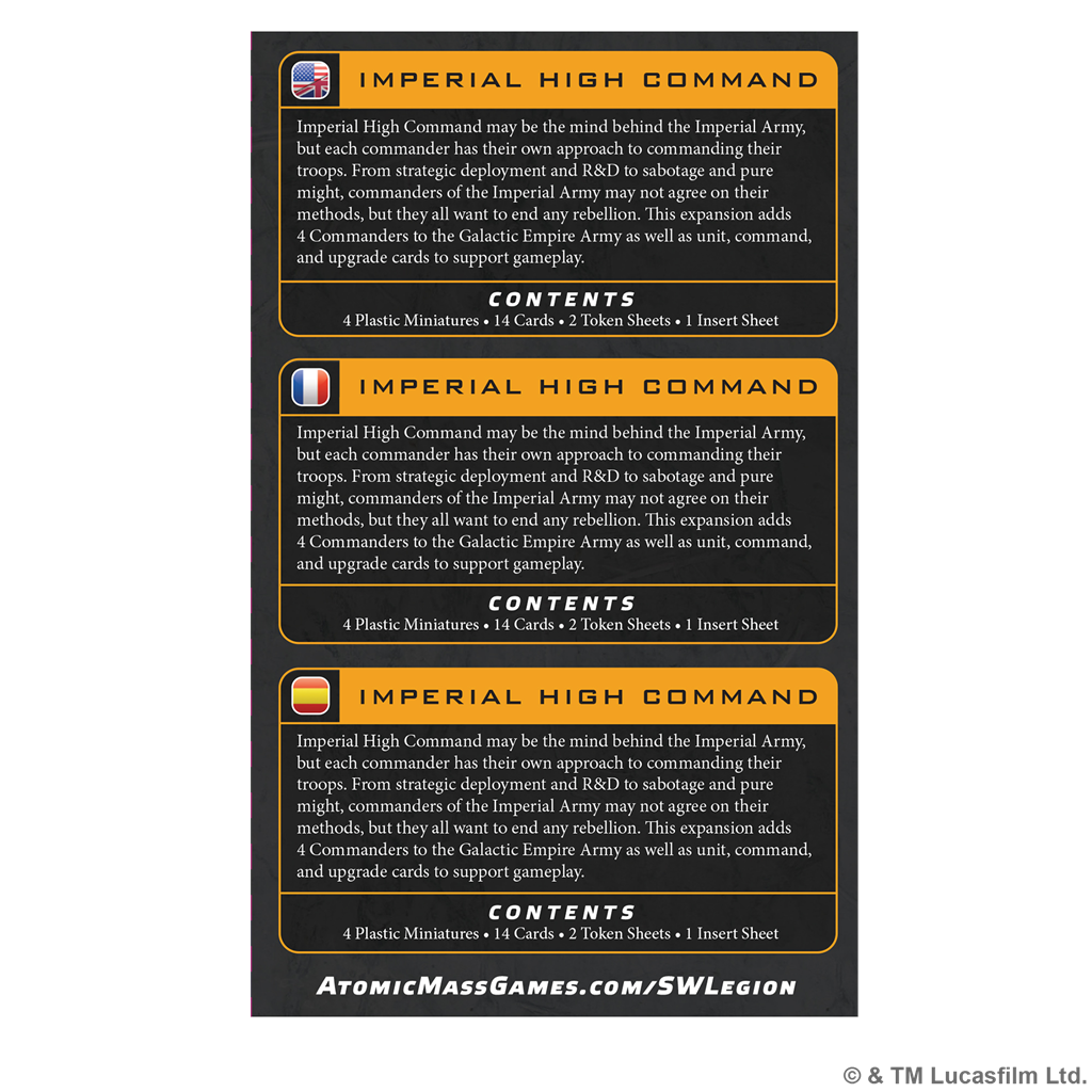 PREPEDIDO - SW LEGION: IMPERIAL HIGH COMMAND