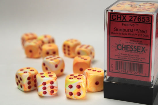 CHESSEX: OPAQUE - PASTEL WHITE/RED 16MM - (12 DICE)