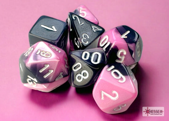 CHESSEX - ROL SET: MINI Gemini - Black-Pink/white 7-Die