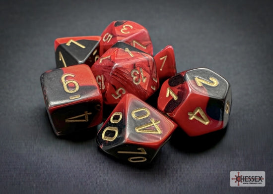 CHESSEX - ROL SET: Gemini Mini-Polyhedral Black-Red/gold 7-Die