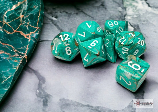 CHESSEX - ROL SET: Marble Polyhedral 7-Die Set - Oxi-Copper