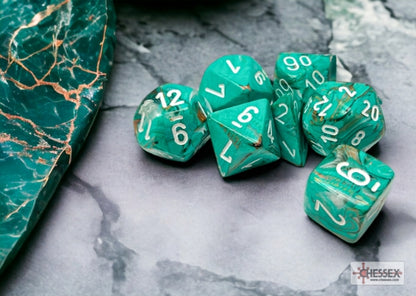 CHESSEX - ROL SET: Marble Polyhedral 7-Die Set - Oxi-Copper