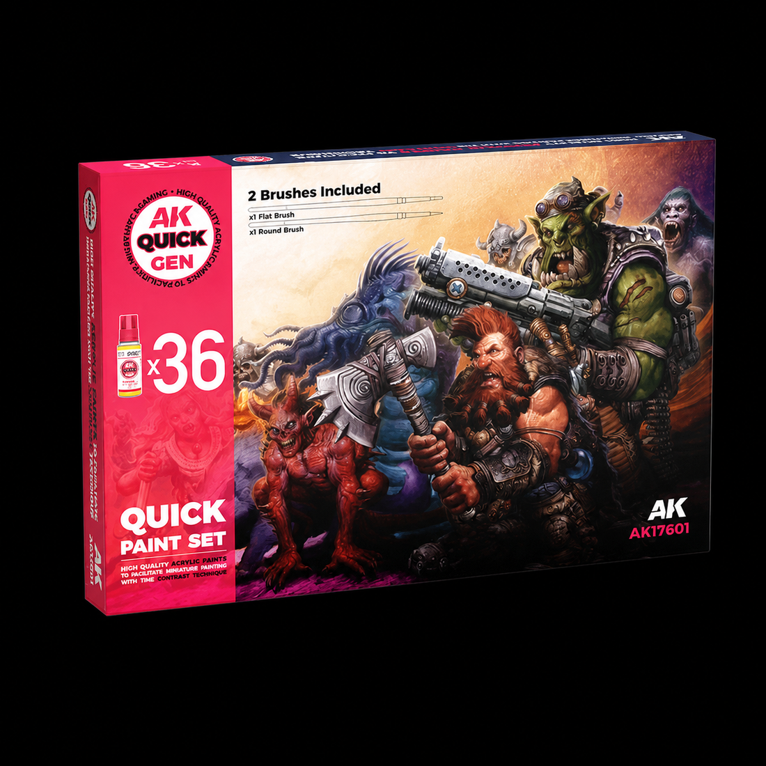 AK: QUICK GEN - QUICK PAINT SET - 36 QUICK GEN COLORS (+2 FREE BRUSHES)