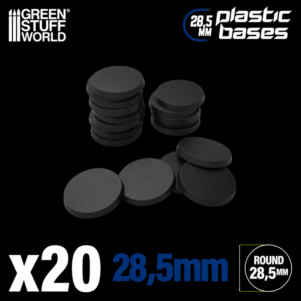 GSW: Peanas de Plástico - Redondas 28,5mm NEGRO