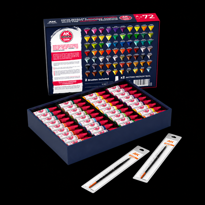 AK: QUICK GEN - QUICK PAINT SET-72 QUICK GEN COLORS (+2 MEDIUM 18ML +2 FREE BRUSHES)