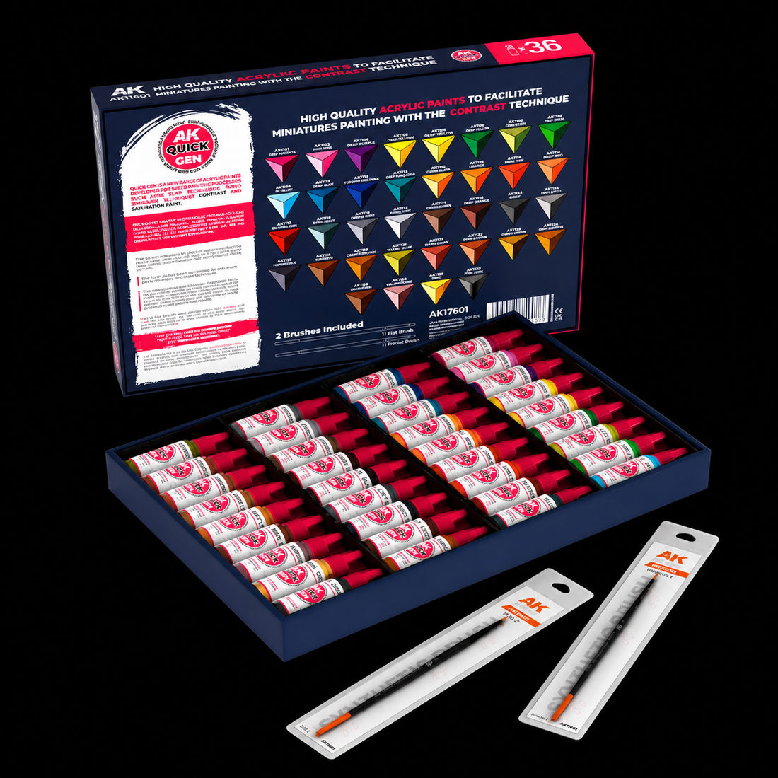 AK: QUICK GEN - QUICK PAINT SET - 36 QUICK GEN COLORS (+2 FREE BRUSHES)