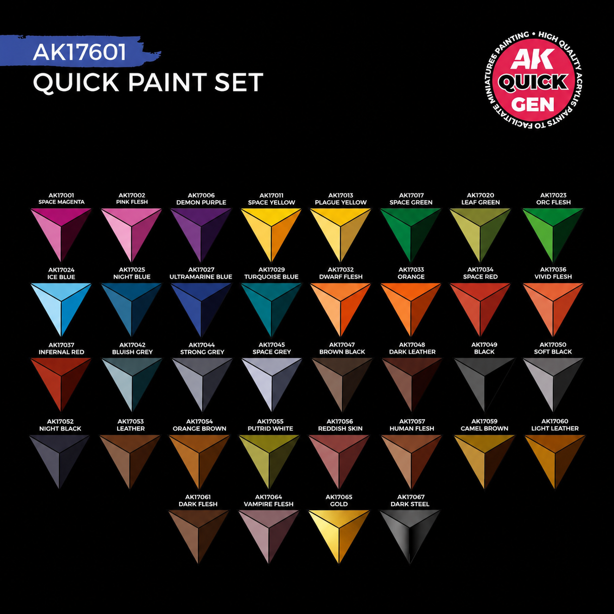 AK: QUICK GEN - QUICK PAINT SET - 36 QUICK GEN COLORS (+2 FREE BRUSHES)