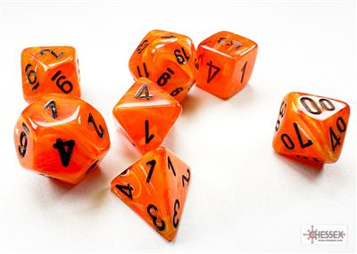 CHESSEX - ROL SET: Vortex-Polyhedral Orange/black 7-Die Set