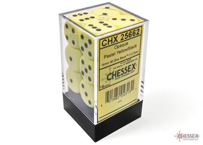 CHESSEX: OPAQUE - PASTEL YELLOW/BLACK 16MM - (12 DICE)