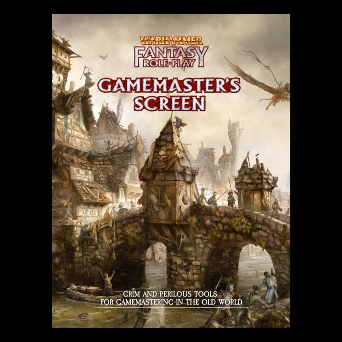 Warhammer Fantasy Roleplay: Pantalla del Director de Juego, vista de la cubierta ilustrada sobre fondo negro