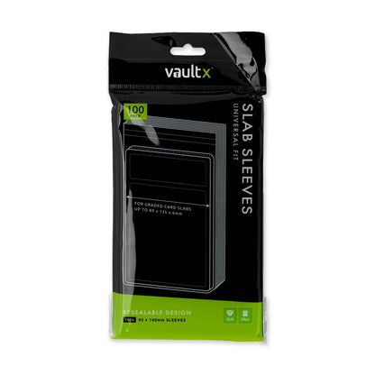 Paquete negro y verde de 100 fundas Vault X Universal Fit Slab Sleeves, vista frontal.