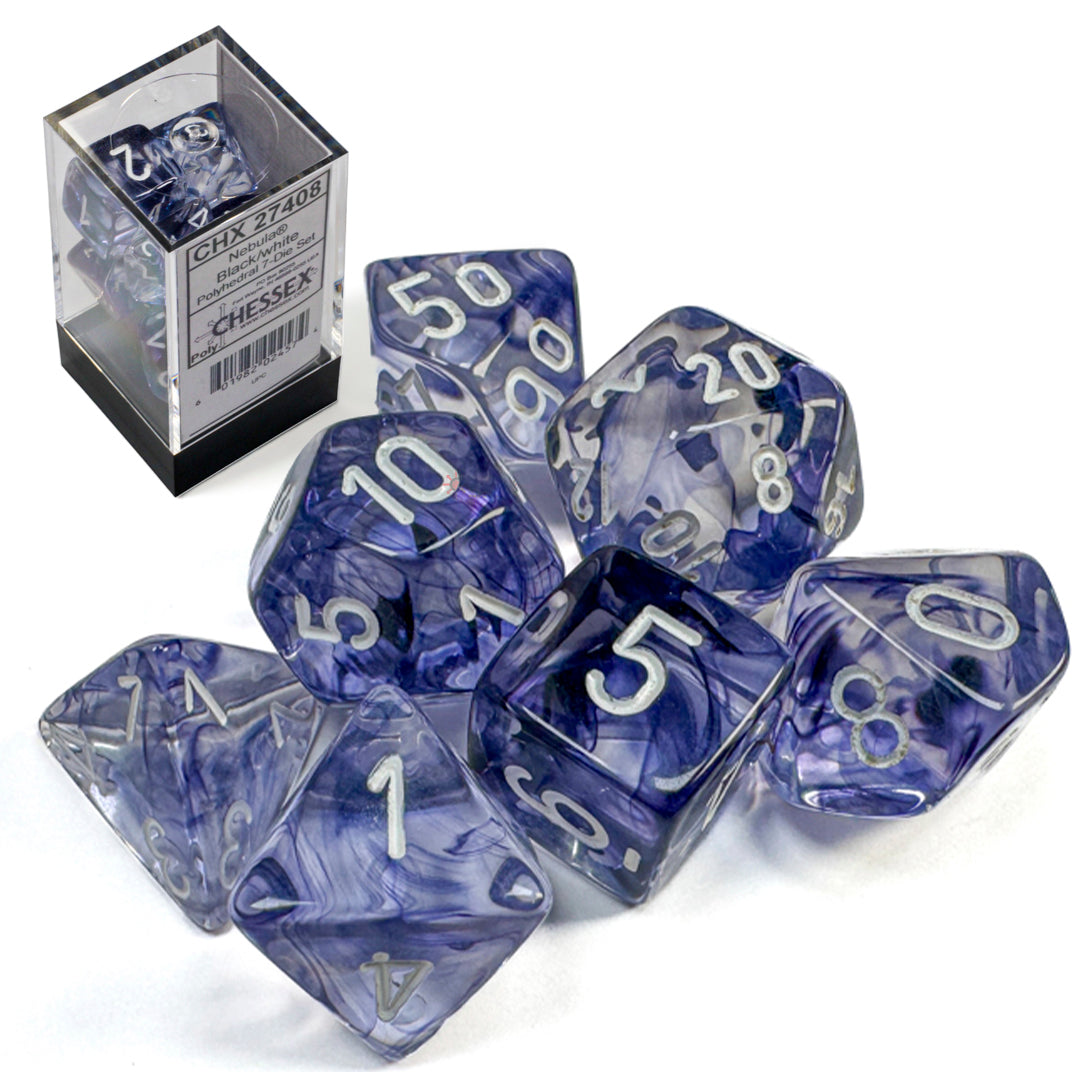 CHESSEX: NEBULA BLACK/WHITE - ROL SET - (7 DICE)