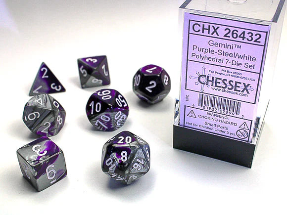 CHESSEX D7-DIE SET FESTIVE POLYHEDRAL STEEL/WHITE 7-DIE SET ROL