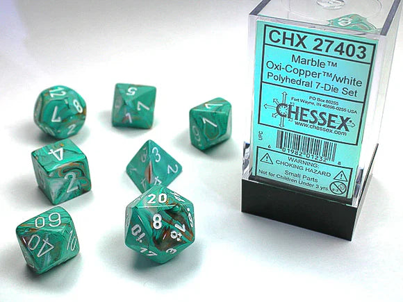 CHESSEX - ROL SET: Marble Polyhedral 7-Die Set - Oxi-Copper