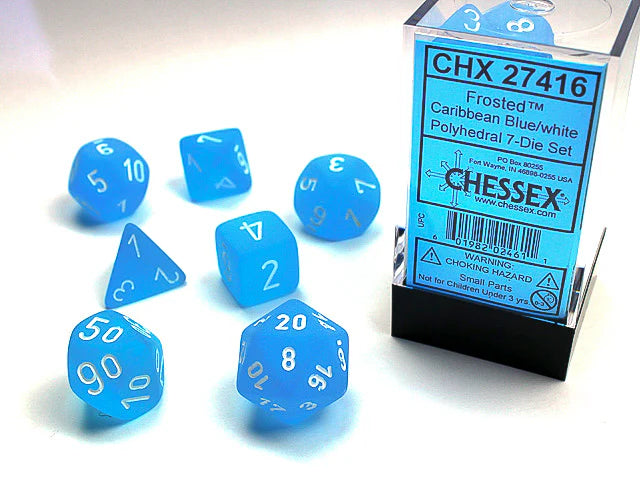 CHESSEX - ROL SET: MINI Frosted - Polyhedral-Caribbean Blue/white 7-Die