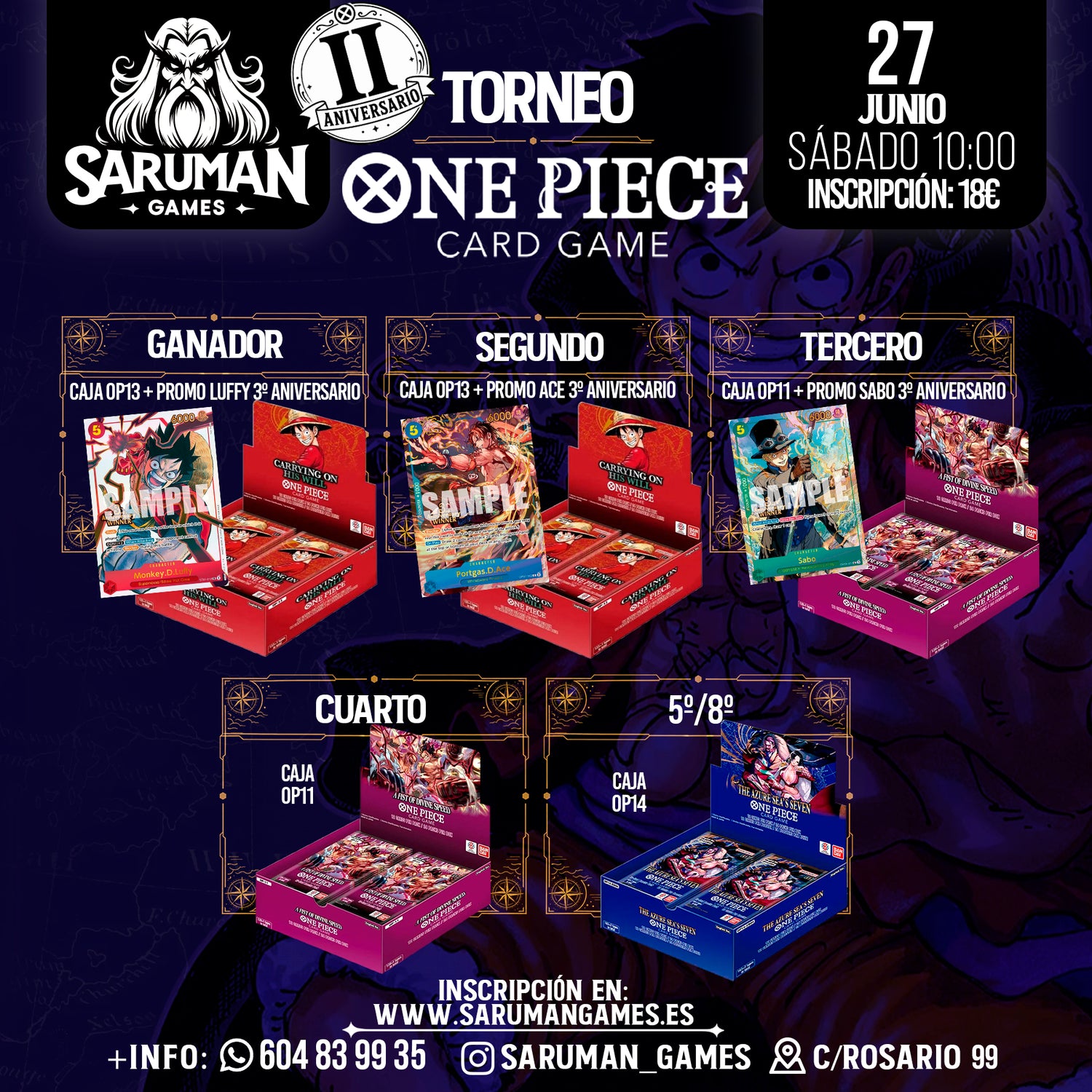 TORNEO ONE PIECE CARD GAME – II ANIVERSARIO SARUMAN GAMES