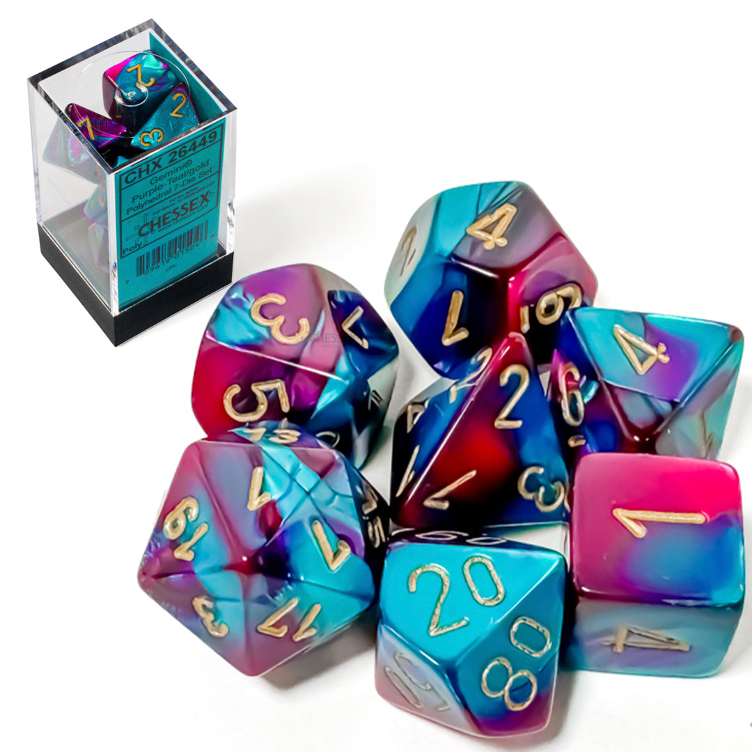 CHESSEX: GEMINI PURPLE-TEAL W/GOLD - ROL SET - (7 DICE)