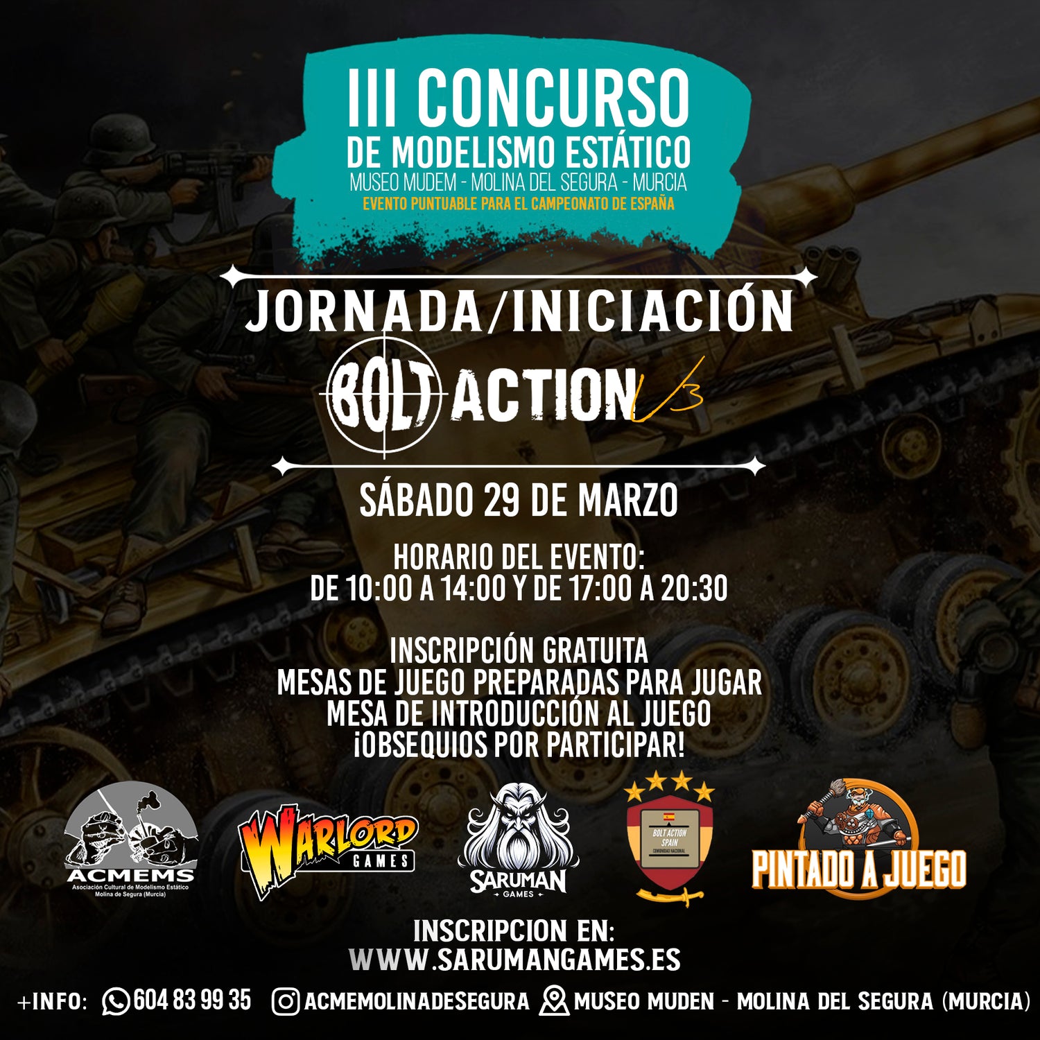 JORNADAS/TORNEO - BOLT ACTION 29 DE MARZO - III CONCURSO DE MODELISMO ESTÁTICO - MOLINA DEL SEGURA