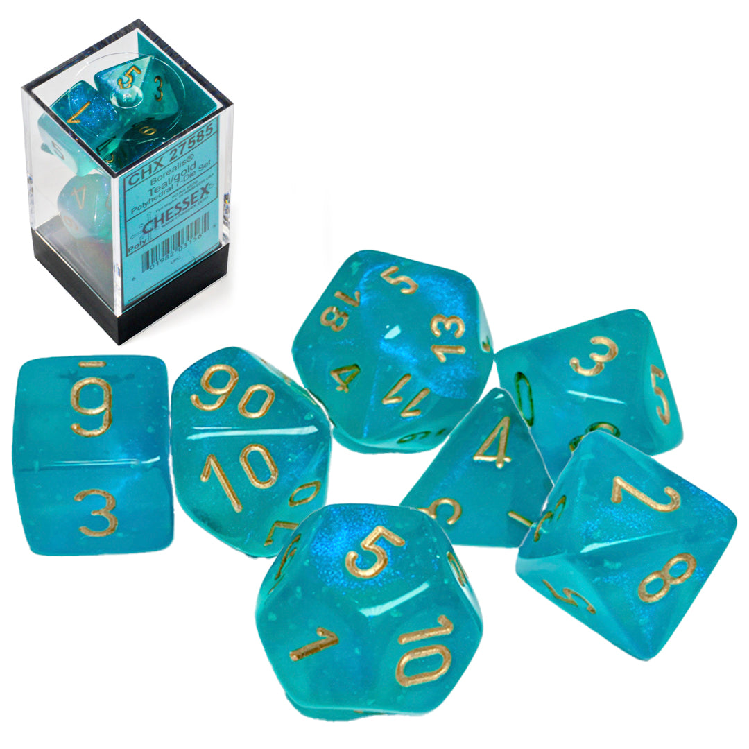 CHESSEX: BOREALIS TEAL/GOLD - ROL SET - (7 DICE)