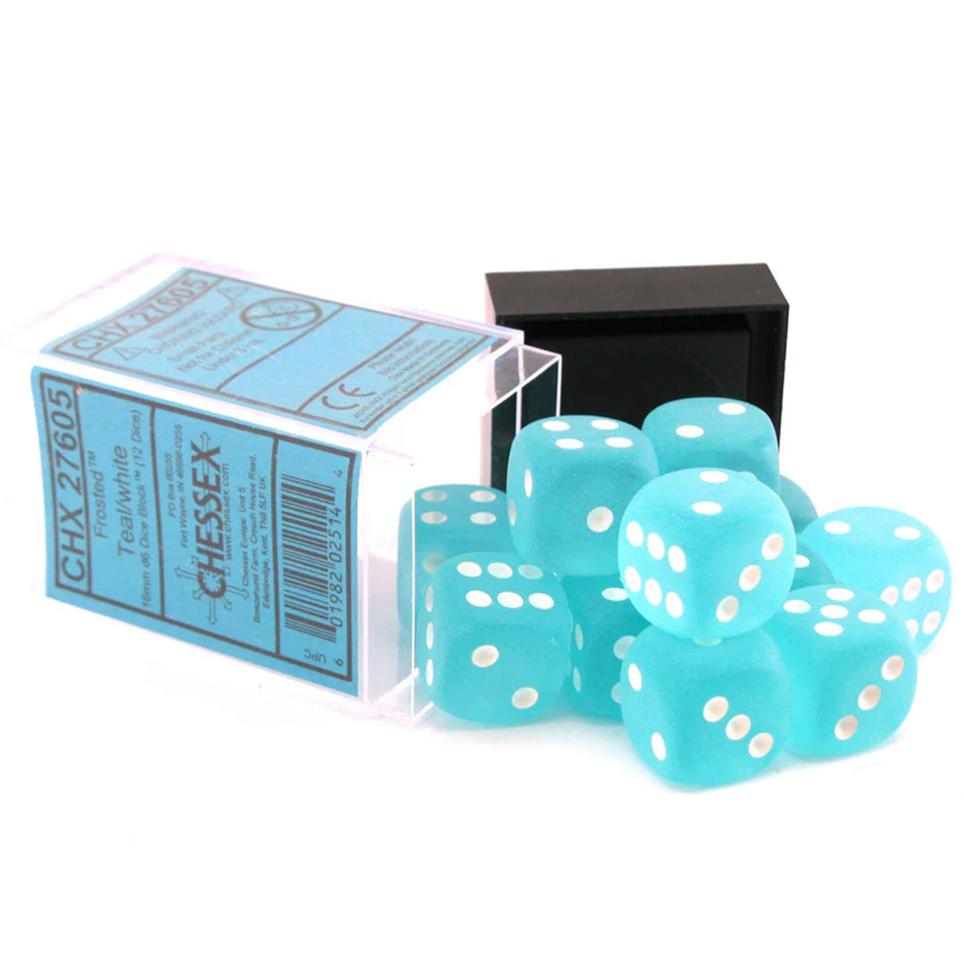 CHESSEX: FROSTED TEAL WHITE - 16MM - (12 DICE)