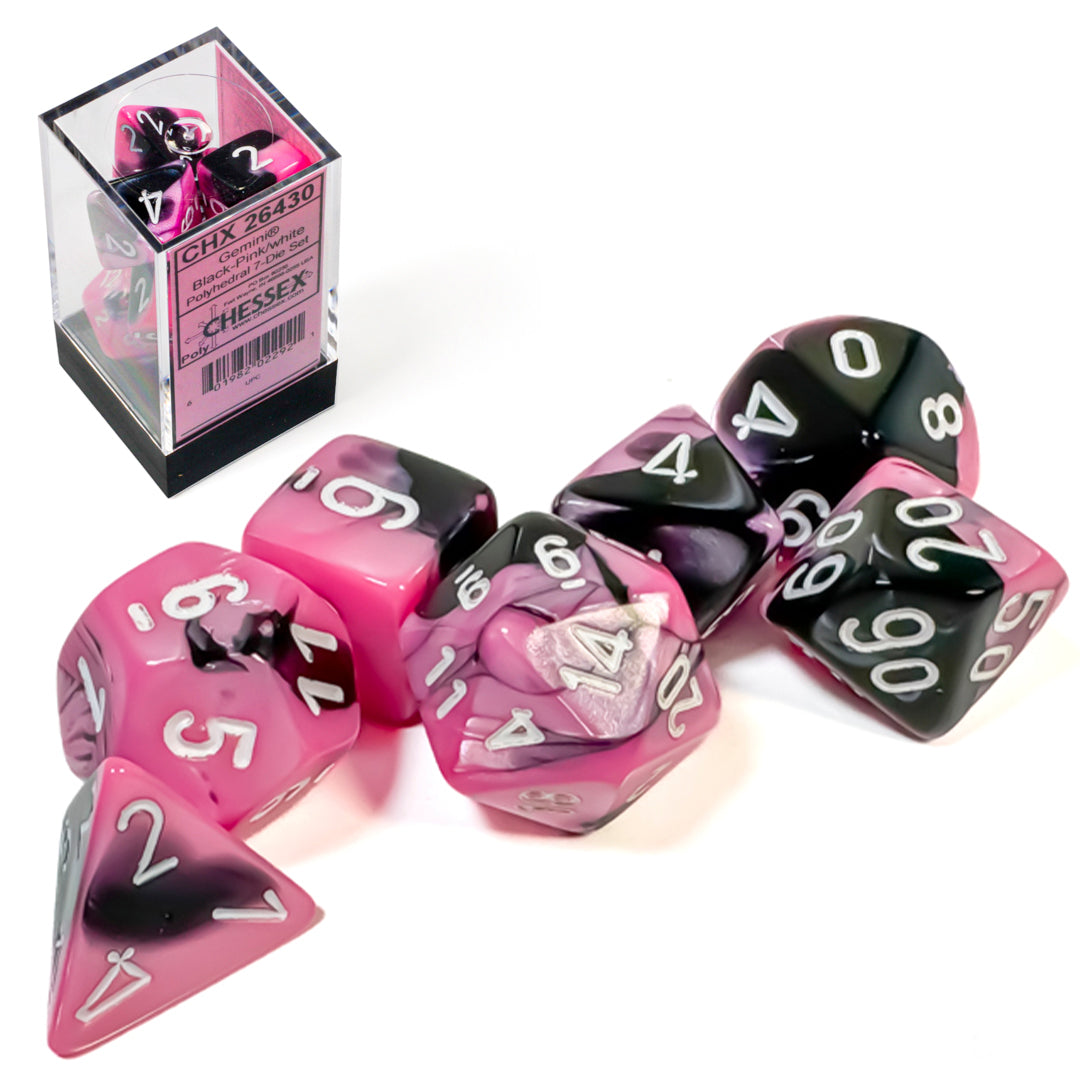 CHESSEX: BLACK/PINK WHITE - SET ROL - (7 DICE)