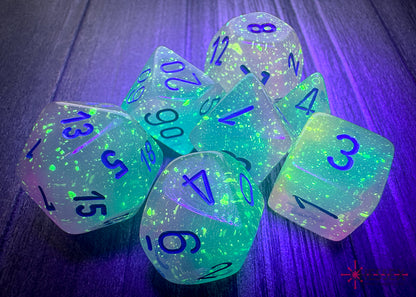 CHESSEX - ROL SET: Gemini Polyhedral Gel Green-Pink/blue Luminary 7-Die