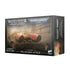 Caja de la miniatura Custodes Pallas Grav-Attack de Warhammer, con vehículo rojo y dorado, vista frontal y lateral.