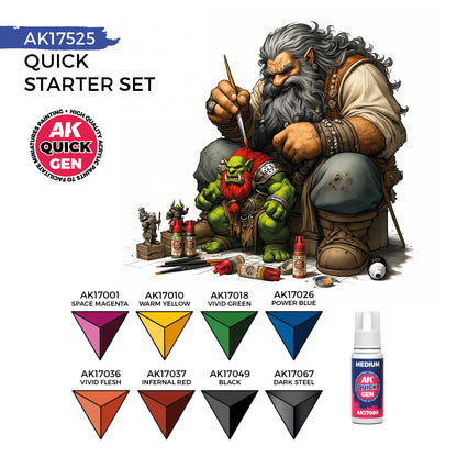 AK: QUICK GEN - QUICK STARTER SET - (8 QUICK GEN + 1 MEDIUM + 1 FREE BRUSH)