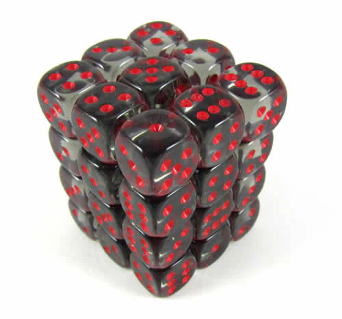 CHESSEX - 36 DICE SET: 12mm 1D6 - Translucent - Smoke/Red