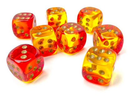 CHESSEX - 36 DICE SET: 12mm 1D6 - Translucent - Red Yellow/gold